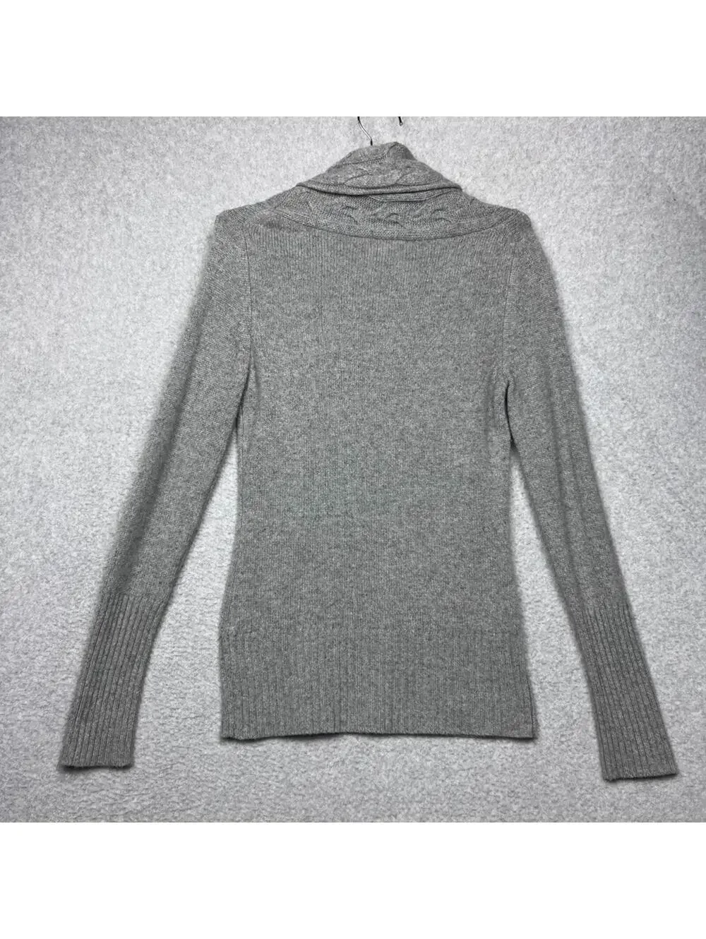 Banana Republic 100% Cashmere Sweater Cowl Neck Gray Cable Knit Quiet Luxury S - Picture 2 of 8